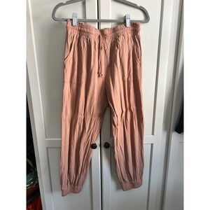 Textured Elastic Waist Jogger Pants Smocked‎ Cuff Relaxed Fit Pockets L
